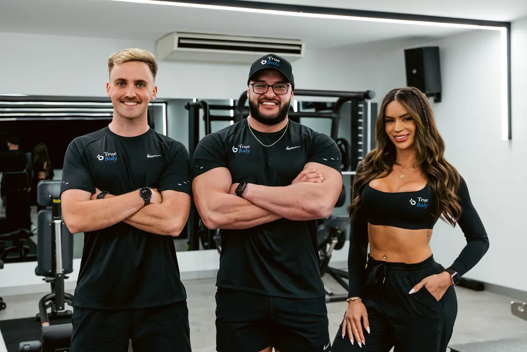 True Body trainers Kieron Craig, Brody Ringvall and Bruna Tavares at Fitness Cartel, Osborne Park.